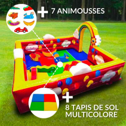 Location Mini Parc Arc en Ciel Petite Enfance avec Equipements de Jeux : Animousses et tapis de sol multicolore